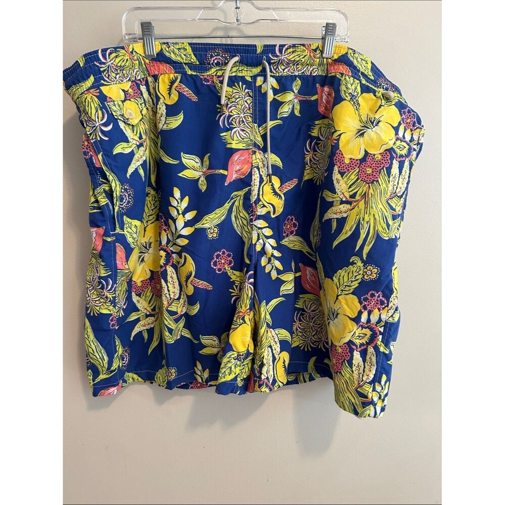 Polo Ralph Lauren Men's Swim Trunks 3XLT Big & Tall Blue Yellow Floral Hawaiian